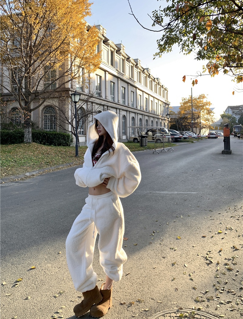 Winter spicegirl lazy hoodie elmo hooded coat 2pcs set for women