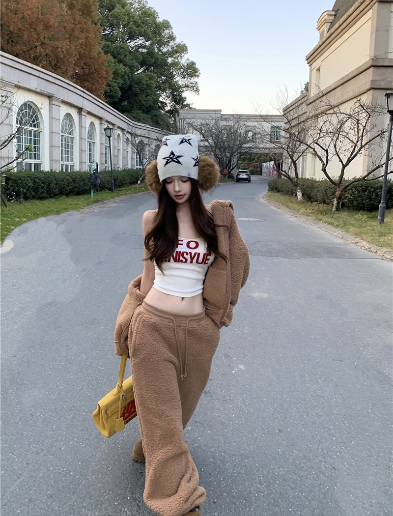 Winter spicegirl lazy hoodie elmo hooded coat 2pcs set for women