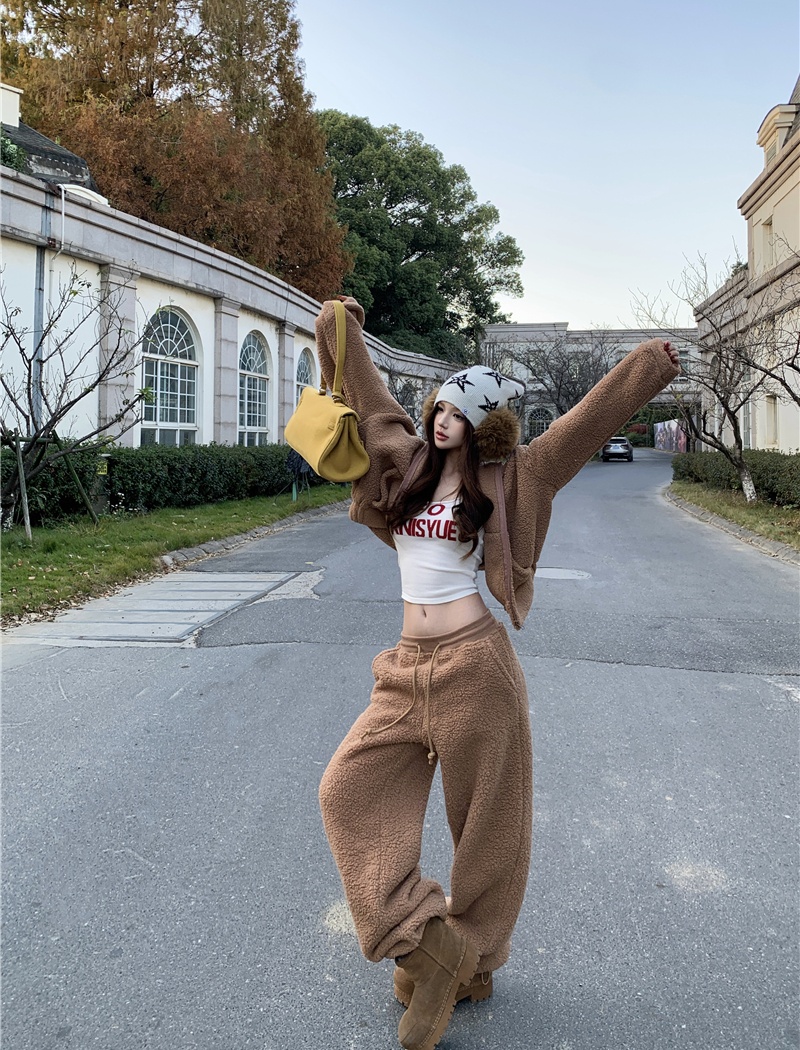 Winter spicegirl lazy hoodie elmo hooded coat 2pcs set for women