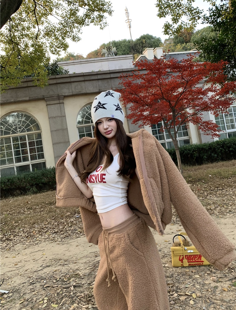 Winter spicegirl lazy hoodie elmo hooded coat 2pcs set for women