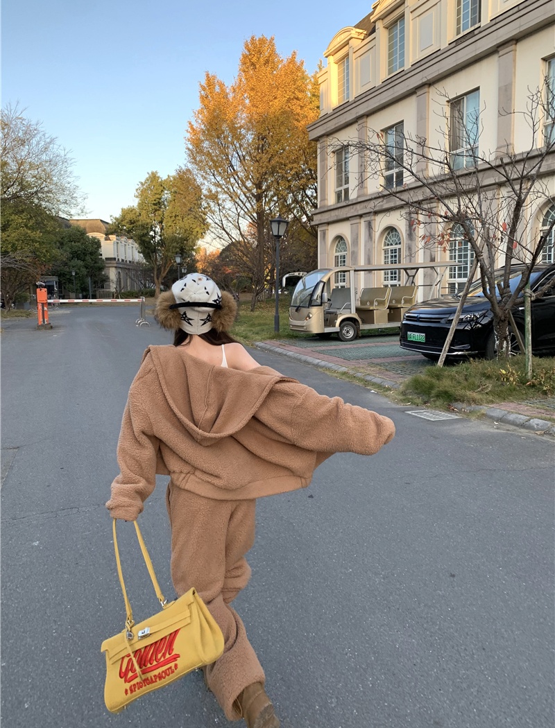 Winter spicegirl lazy hoodie elmo hooded coat 2pcs set for women