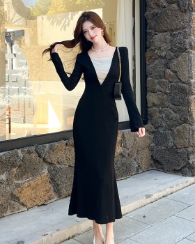 Autumn fashion dress splice package hip long dress
