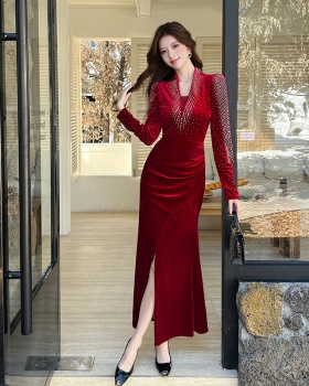 Package hip V-neck dress rhinestone fashion long dress