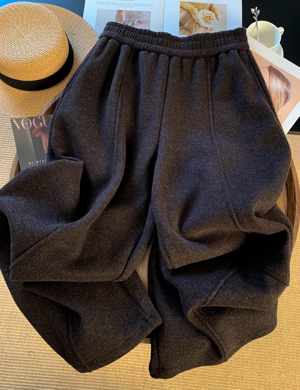 Drape Casual pants straight plus velvet sweatpants for women