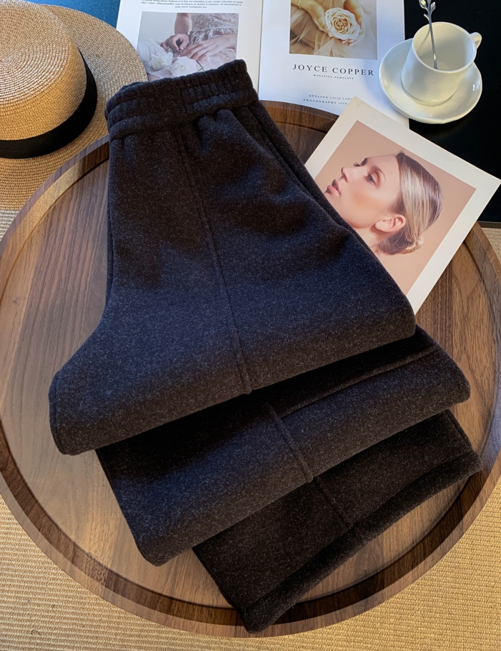 Drape Casual pants straight plus velvet sweatpants for women