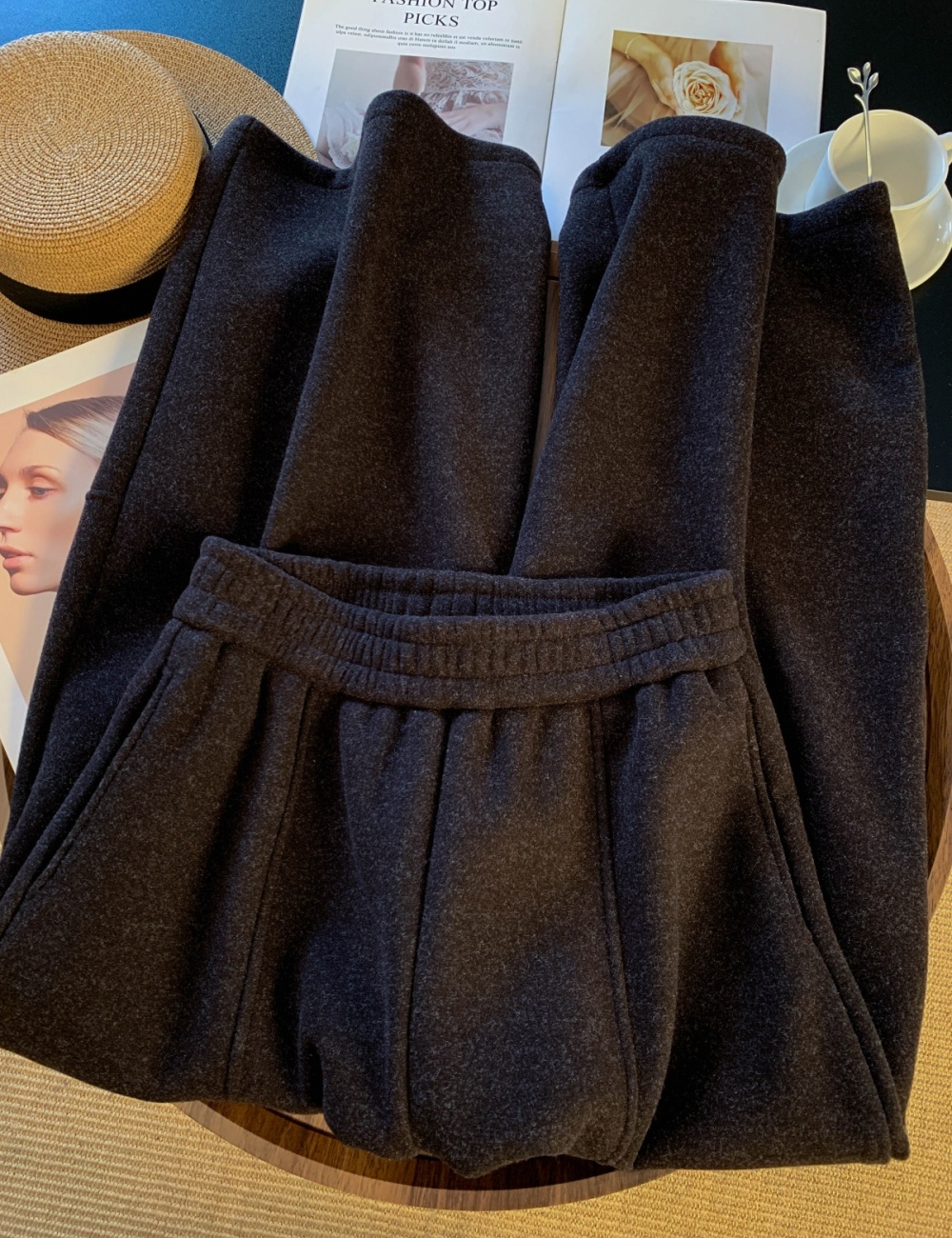 Drape Casual pants straight plus velvet sweatpants for women