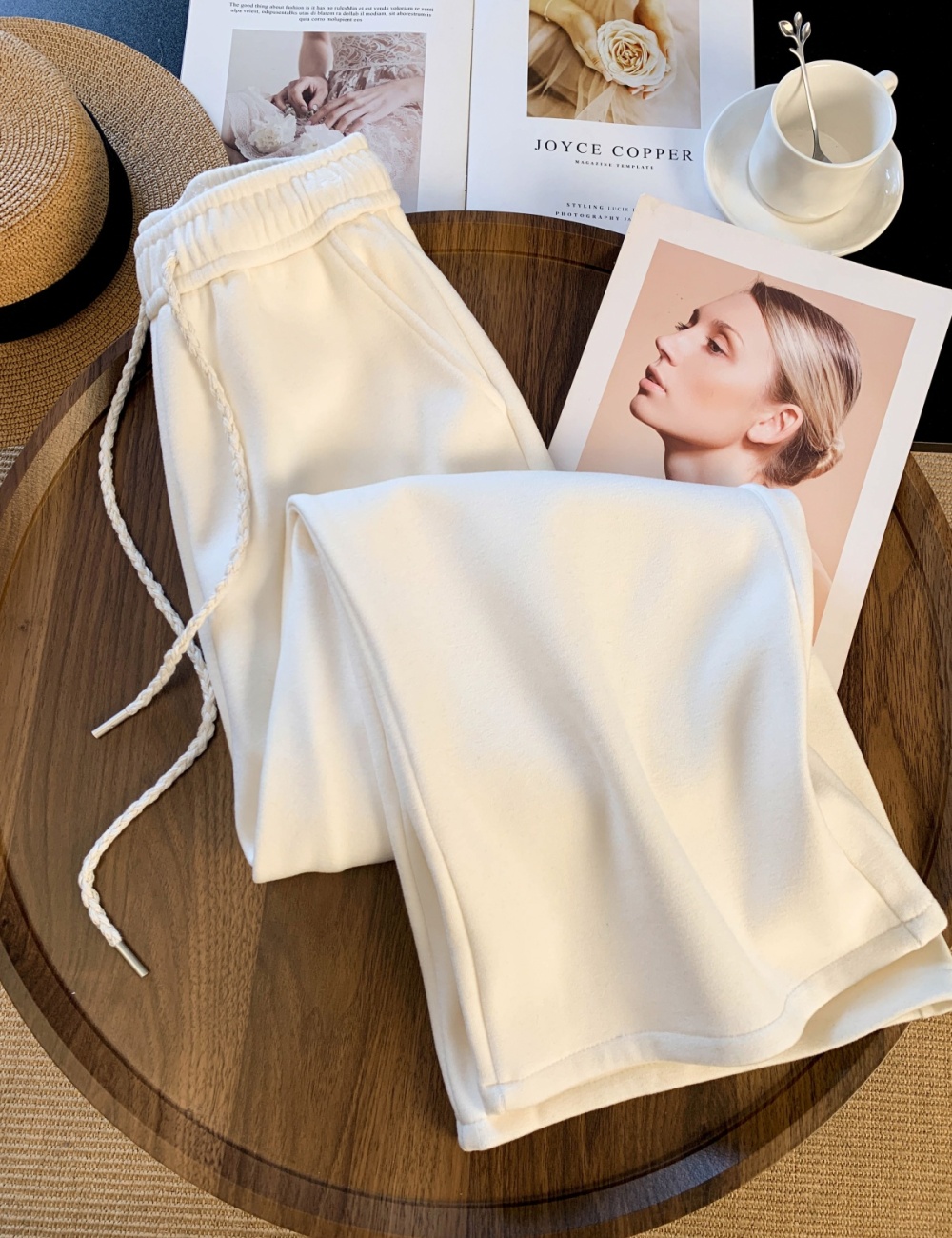 Loose wide leg pants beige sweatpants for women