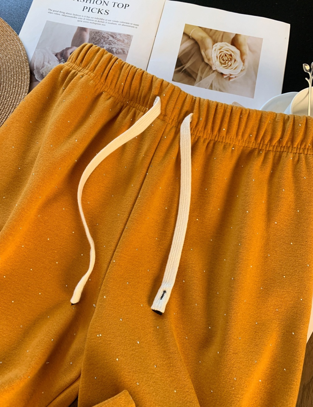 Diamond drawstring sweatpants thick high waist casual pants