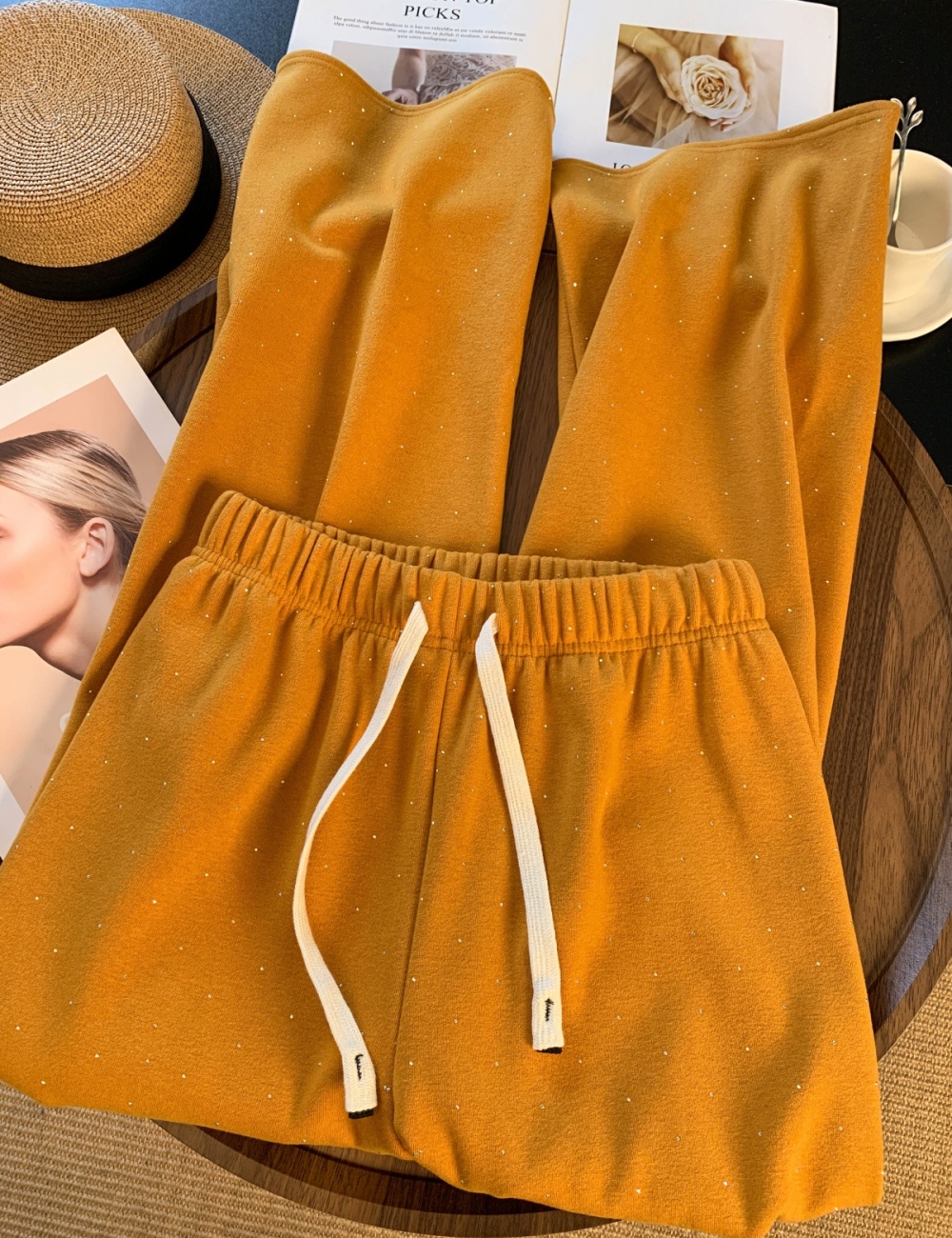 Diamond drawstring sweatpants thick high waist casual pants