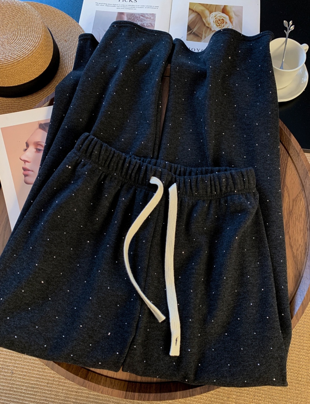 Diamond drawstring sweatpants thick high waist casual pants