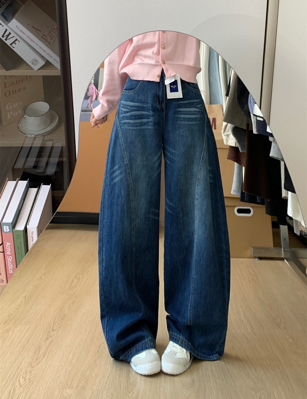 Retro slim straight jeans loose wide leg autumn and winter pants