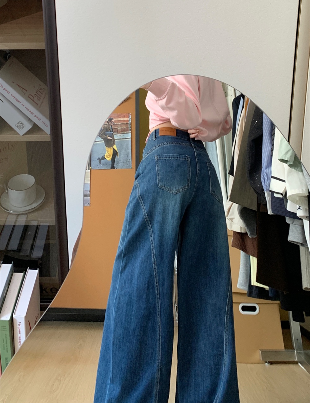 Retro slim straight jeans loose wide leg autumn and winter pants