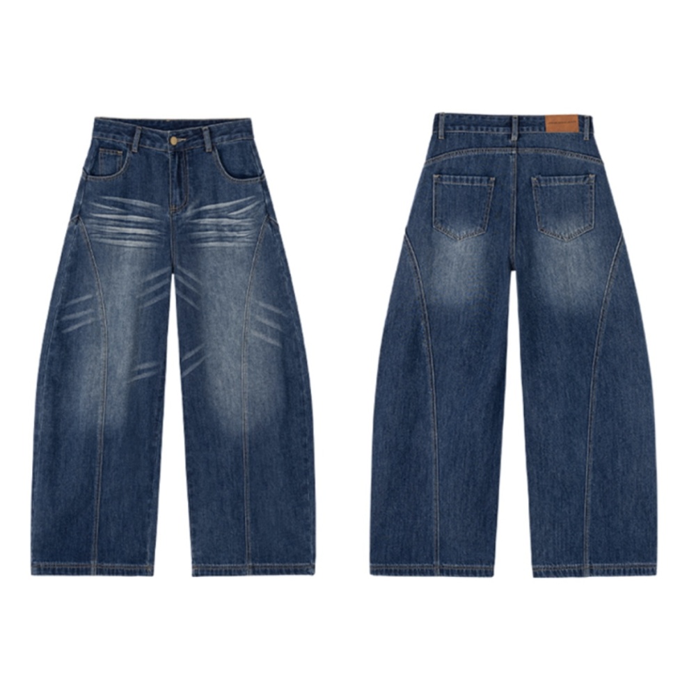 Retro slim straight jeans loose wide leg autumn and winter pants