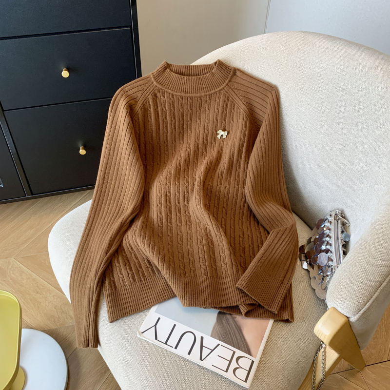 All-match pure half high collar twist pullover sweater