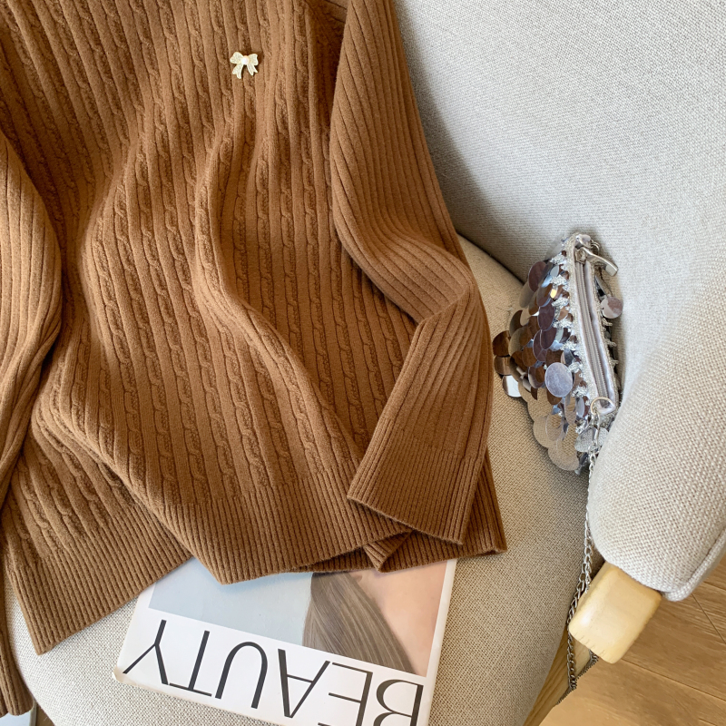 All-match pure half high collar twist pullover sweater