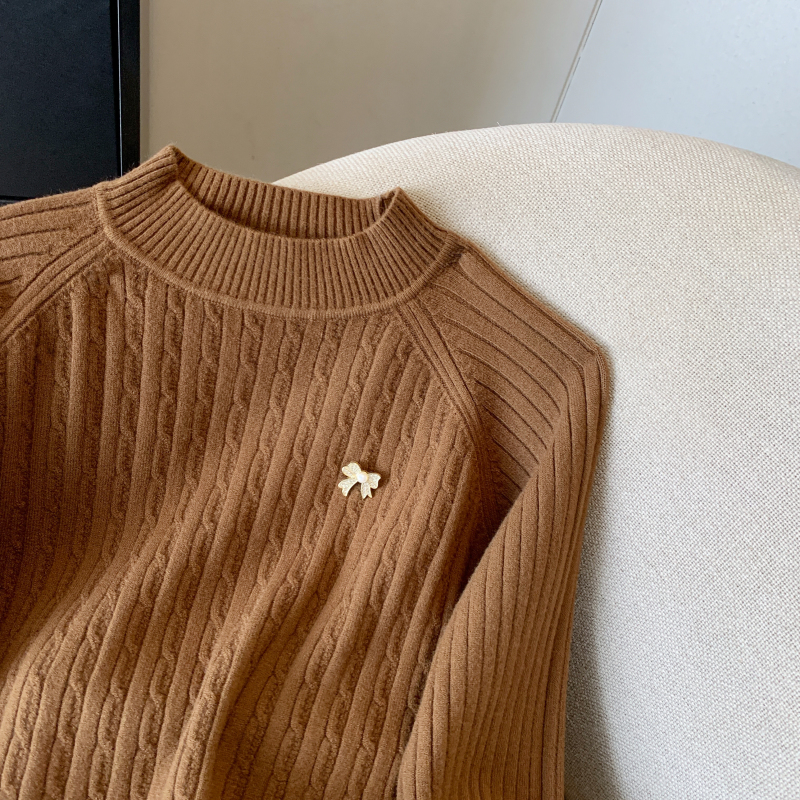 All-match pure half high collar twist pullover sweater