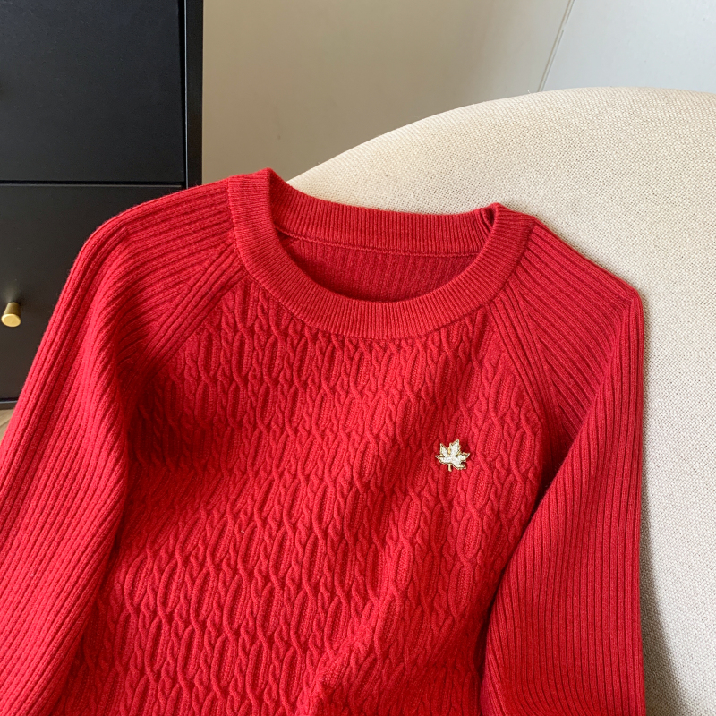 Pure fashion simple round neck twist sweater for women