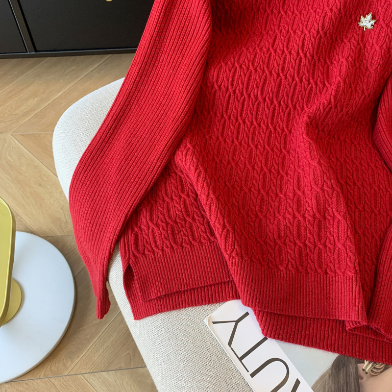 Pure fashion simple round neck twist sweater for women