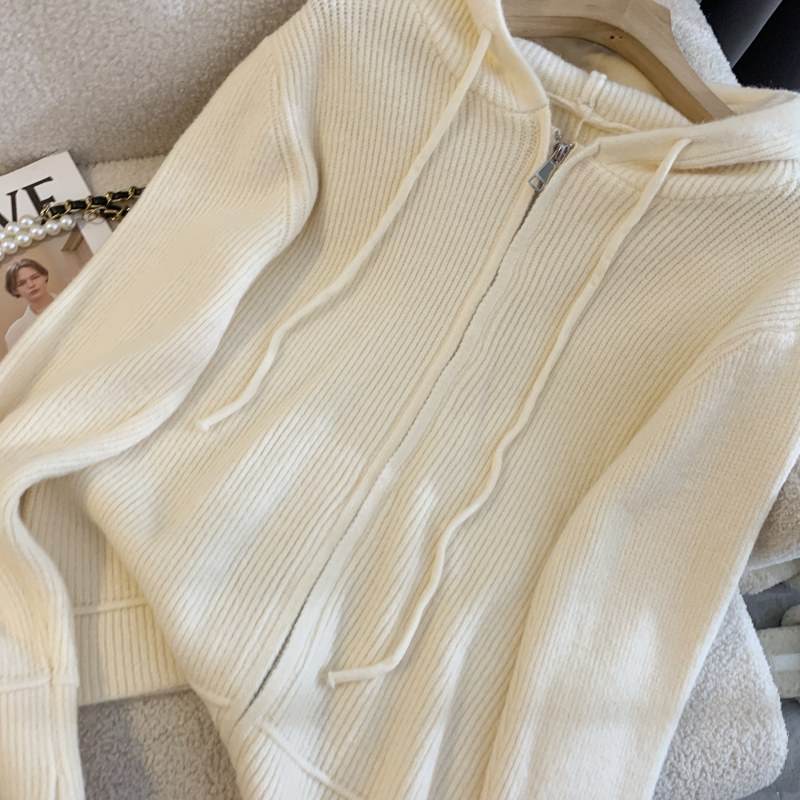 Loose slim hooded coat knitted autumn and winter tops