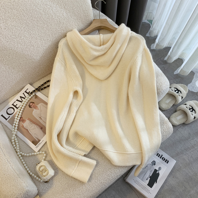 Loose slim hooded coat knitted autumn and winter tops