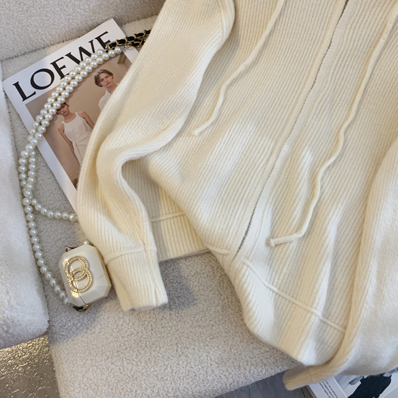 Loose slim hooded coat knitted autumn and winter tops