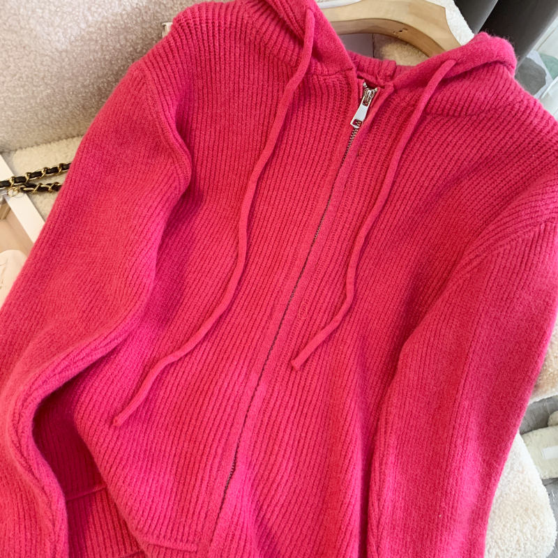 Loose slim hooded coat knitted autumn and winter tops