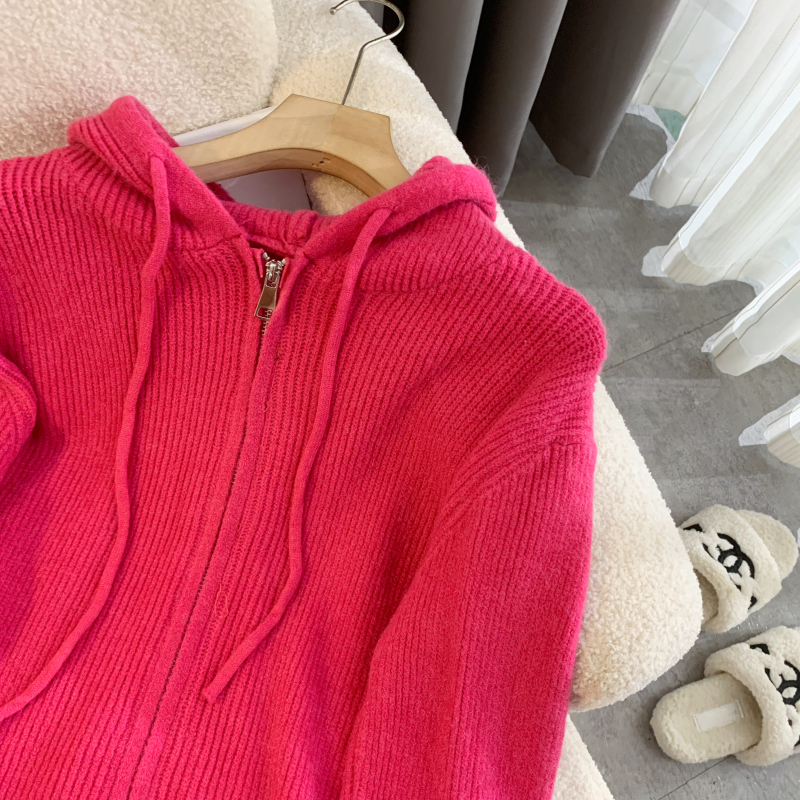 Loose slim hooded coat knitted autumn and winter tops