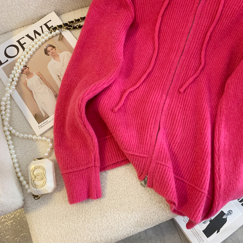 Loose slim hooded coat knitted autumn and winter tops