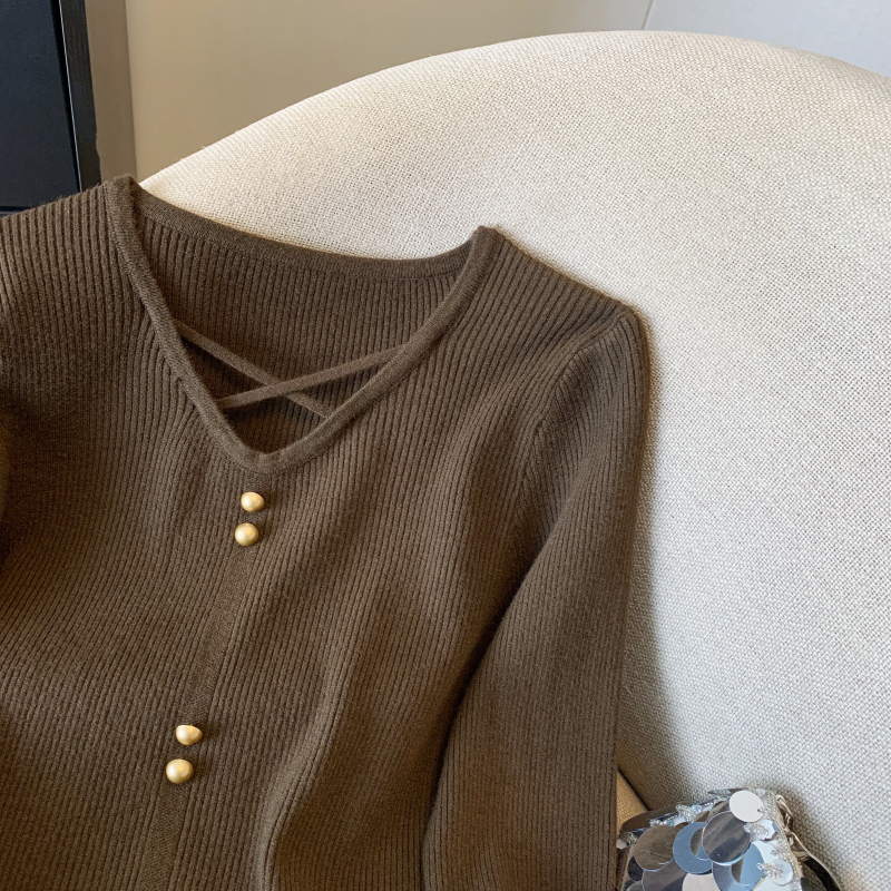 Long sleeve V-neck tops niche sweater for women