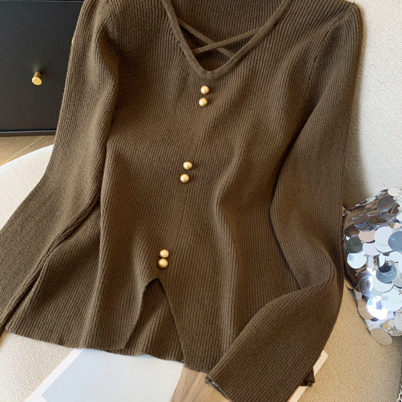 Long sleeve V-neck tops niche sweater for women