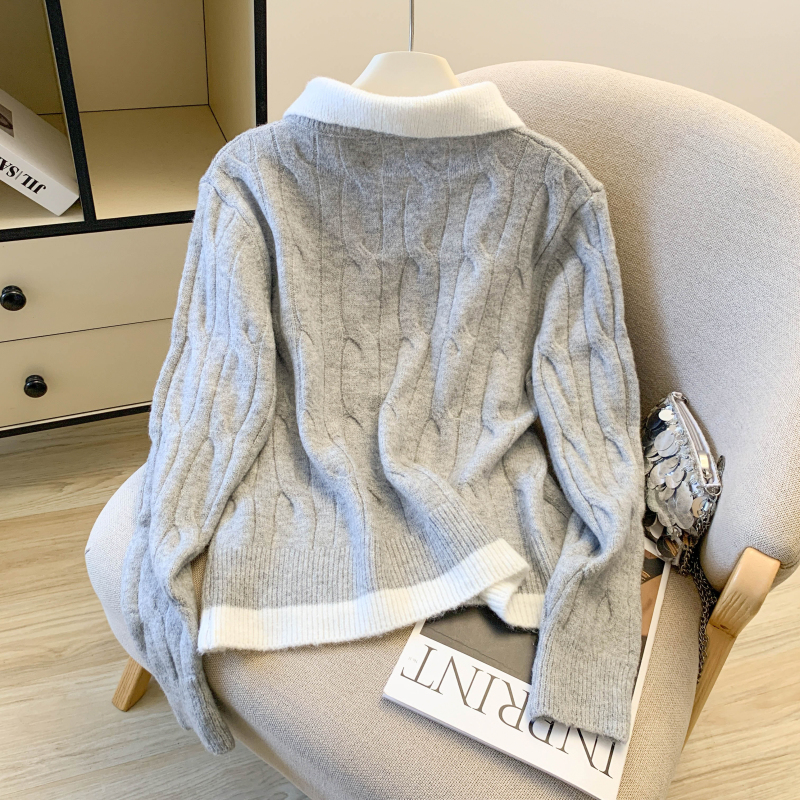 Fashion splice Pseudo-two zip sweater for women