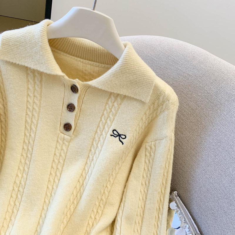 All-match slim loose sweater twist embroidery tops for women