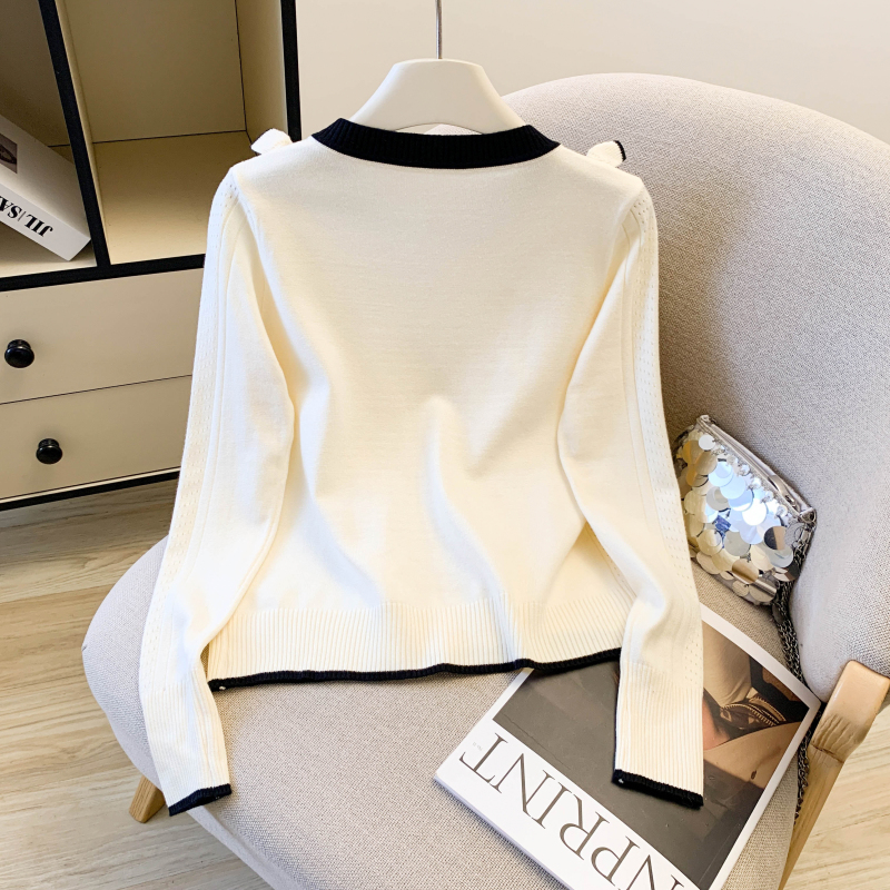 Splice thick cardigan Korean style lotus leaf edges sweater