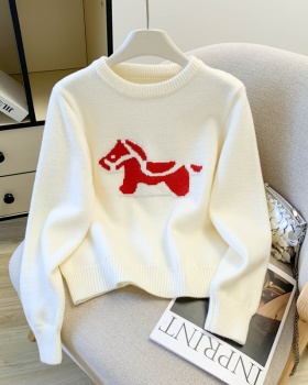 Western style thick pullover tops pony pattern sweater