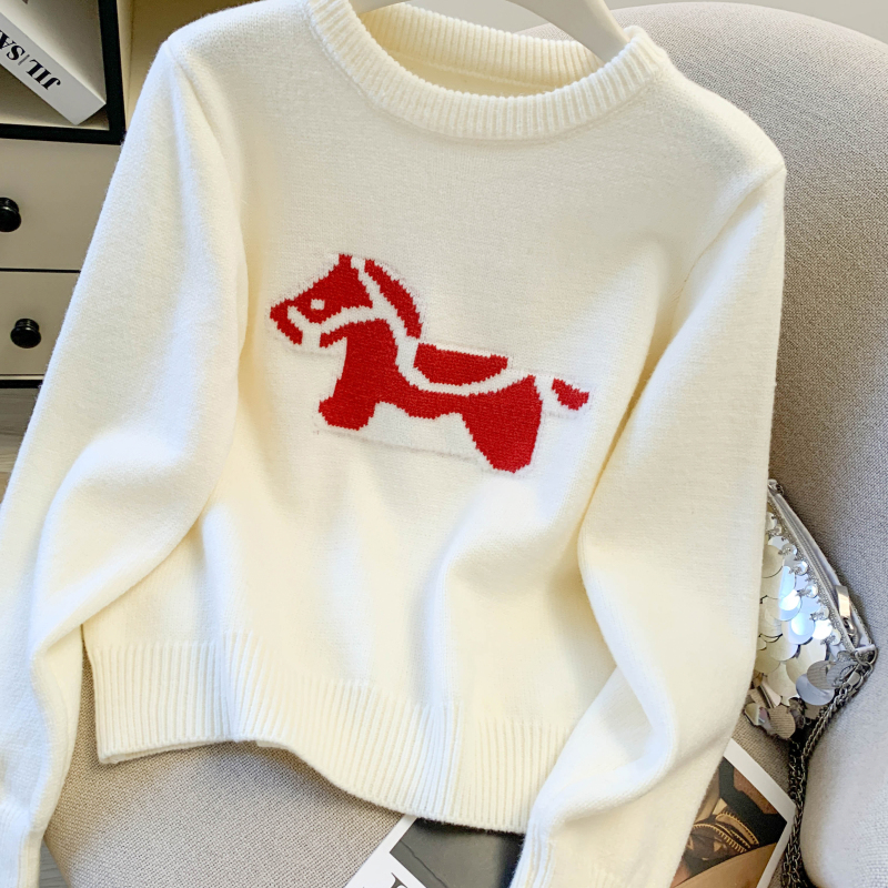 Western style thick pullover tops pony pattern sweater