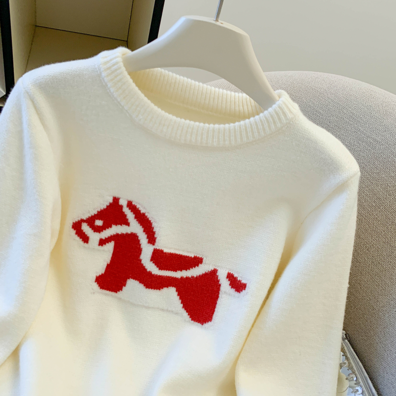 Western style thick pullover tops pony pattern sweater