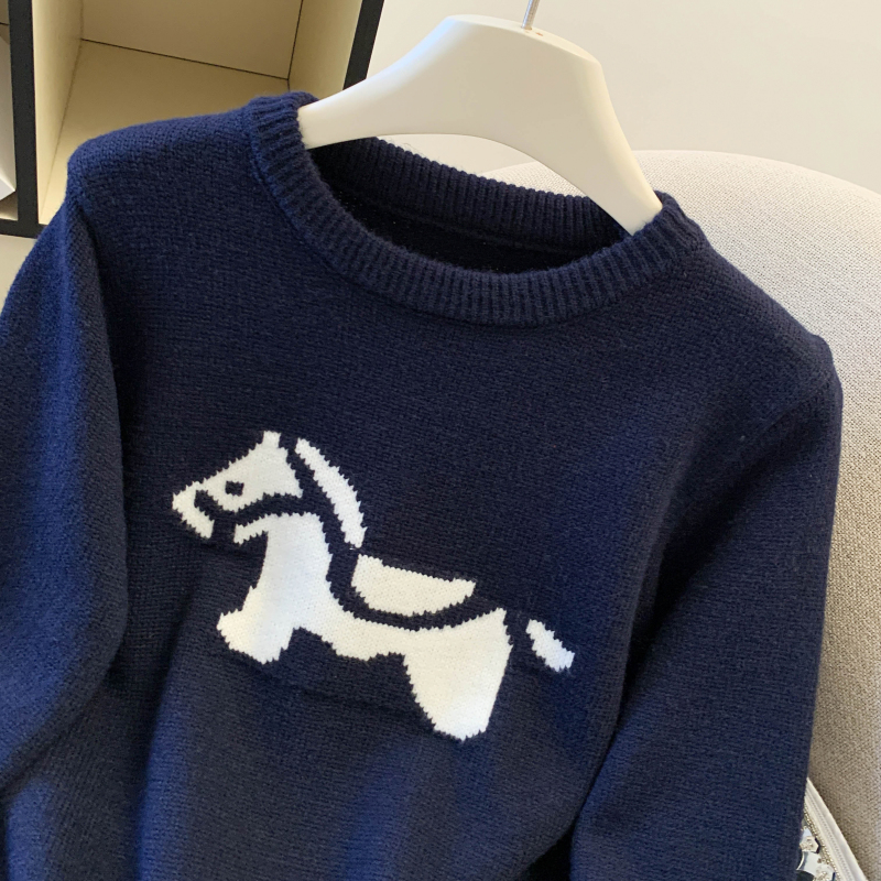 Western style thick pullover tops pony pattern sweater