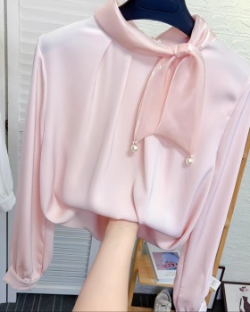 Retro spring tops satin France style shirt for women