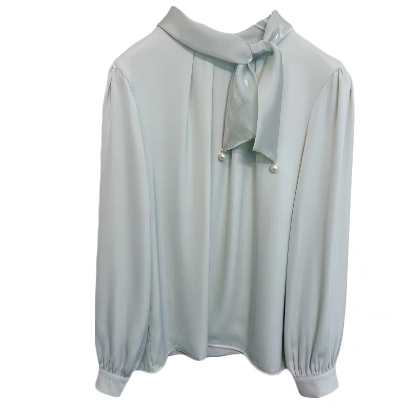Retro spring tops satin France style shirt for women
