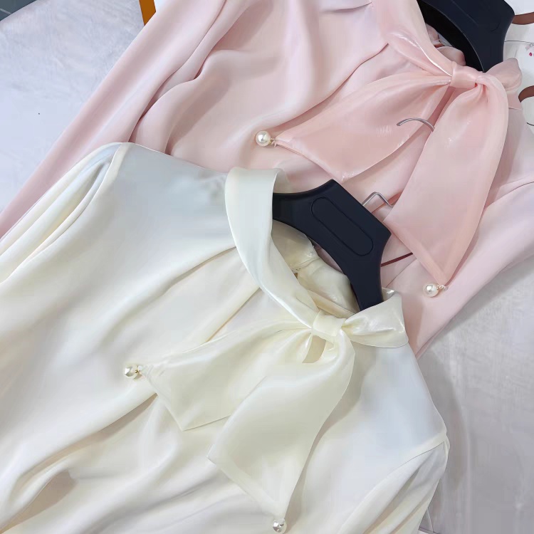 Retro spring tops satin France style shirt for women