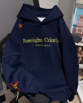 Couples plus velvet hoodie loose embroidery tops