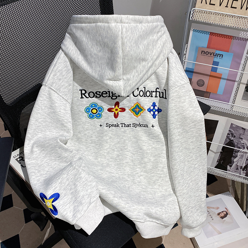 Couples plus velvet hoodie loose embroidery tops