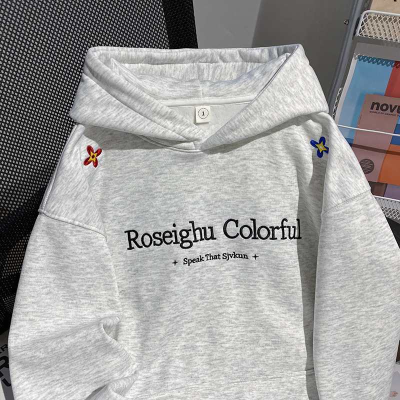 Couples plus velvet hoodie loose embroidery tops