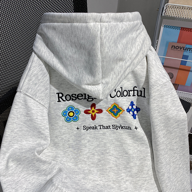 Couples plus velvet hoodie loose embroidery tops