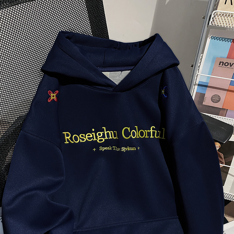 Couples plus velvet hoodie loose embroidery tops