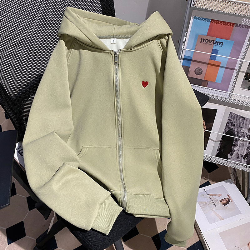 Hooded zip coat plus velvet cardigan for women