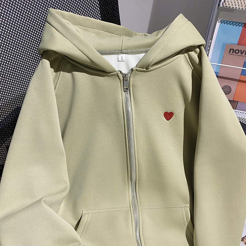 Hooded zip coat plus velvet cardigan for women