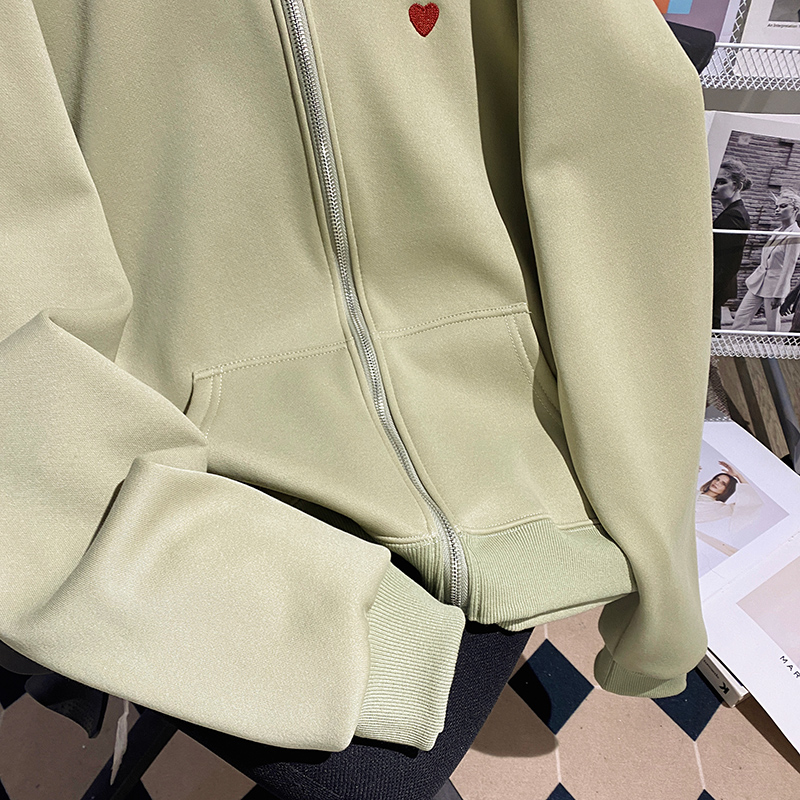 Hooded zip coat plus velvet cardigan for women