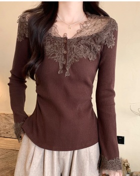 Pinched waist bottoming tops slim T-shirt for women