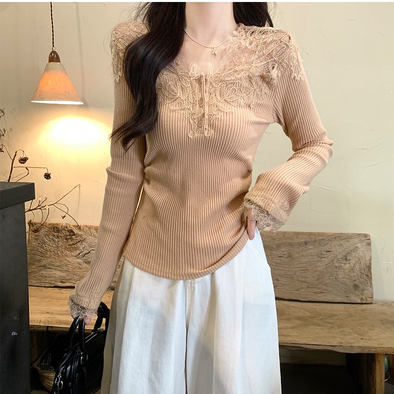 Pinched waist bottoming tops slim T-shirt for women